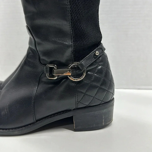Aquatalia Boots Leather Tall Riding Quilted Horse Bit Side Zip Up Black Size 7 - Picture 4 of 12